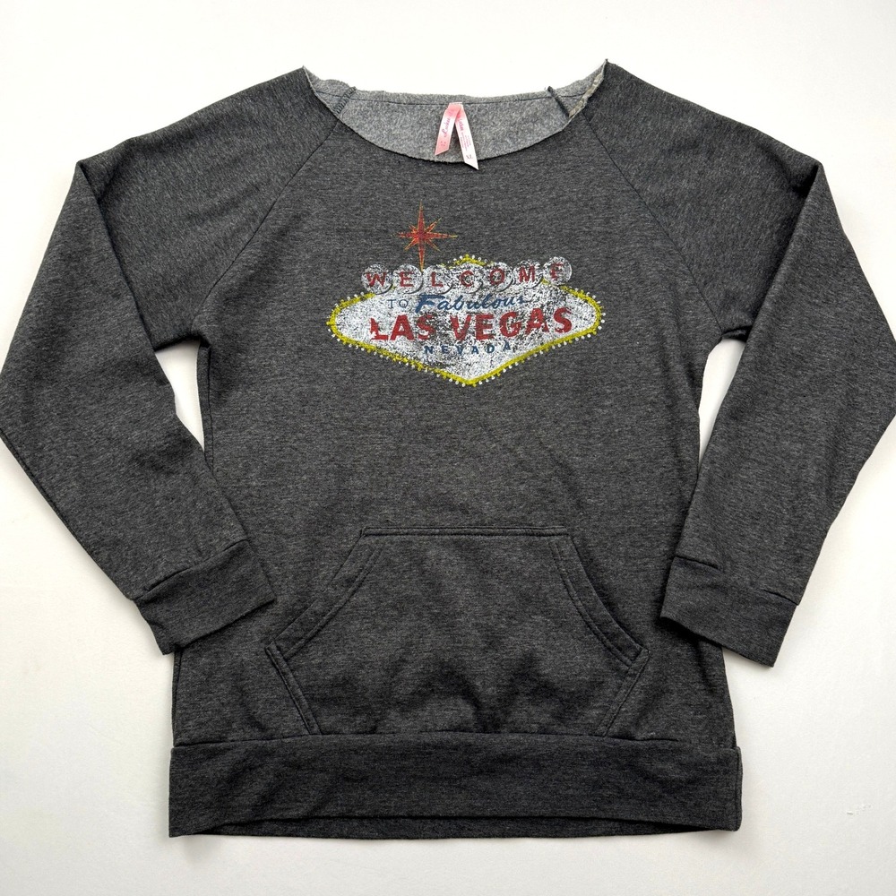 Luckee Lady Las Vegas Graphic Sweatshirt Pullover Pocket‎ Gray XL